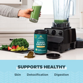 Ancient Nutrition Poudre de Super Greens Bio + Collagène étiquette et informations nutritionnelles