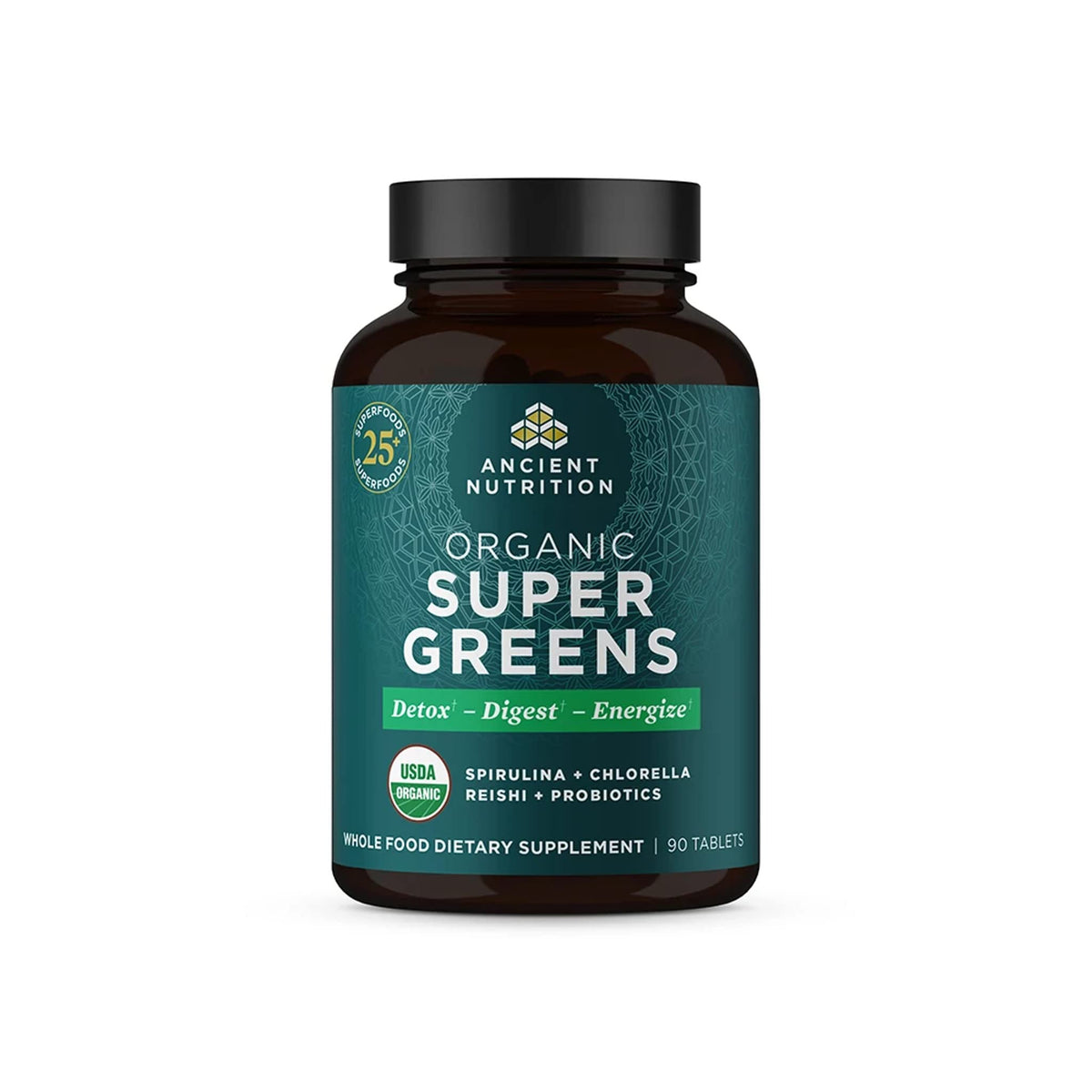 Ancient Nutrition Super Greens Capsules contenant 90 comprimés bio
