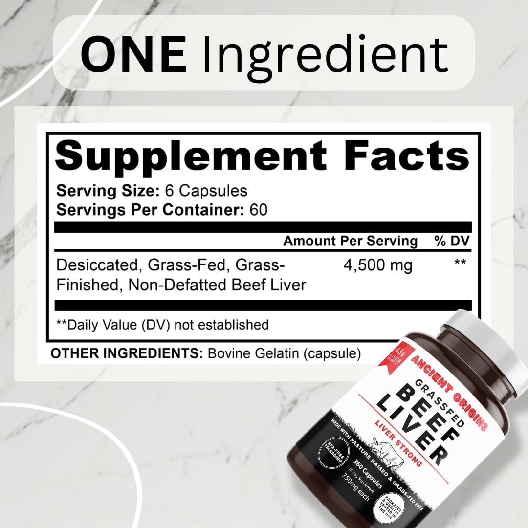 Ancient Origins Foie de Boeuf Élevé à l'Herbe 360 Capsules côté