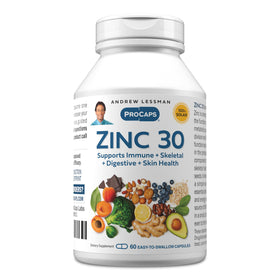ANDREW LESSMAN Zinc 30mg L-Lysine 60 Capsules vue de face