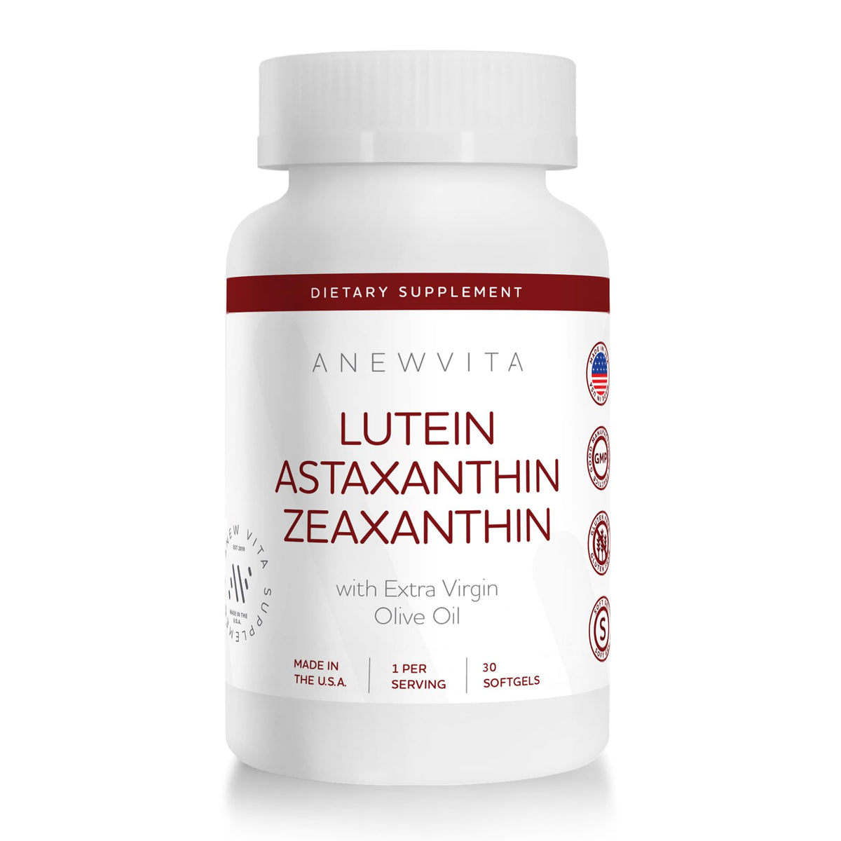 Anew Vita Luteine Astaxanthine 30 gélules, vue avant du flacon