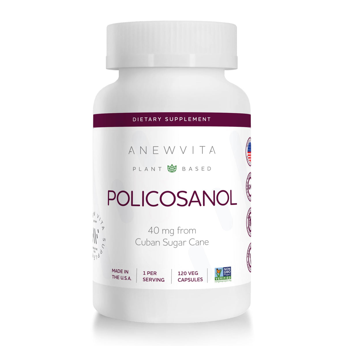 Anew Vita Policosanol 40mg 120 capsules végétales, vue de face