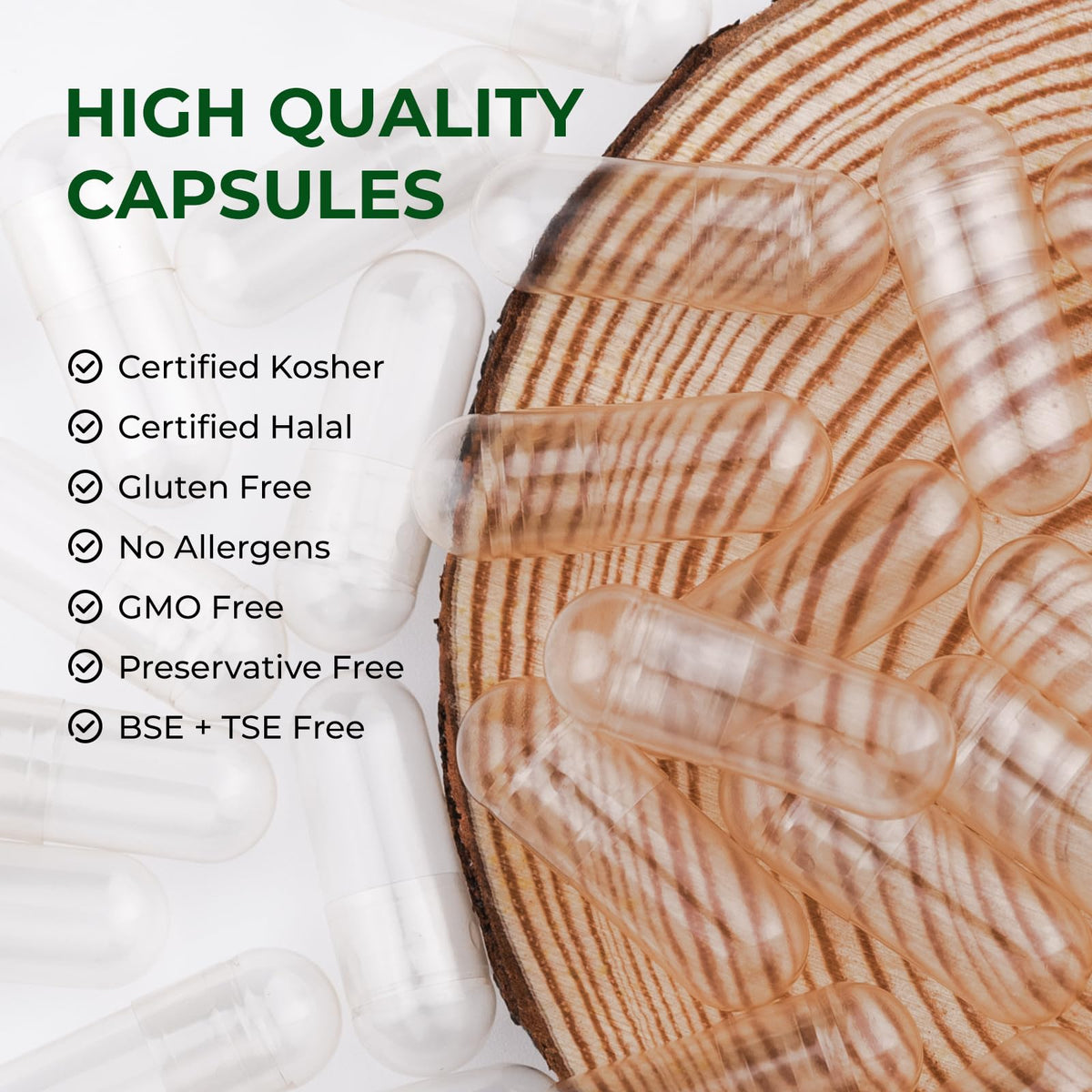 Angtai JN capsules vides 00 en gros plan sur les ingrédients