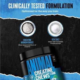Animal Chews de Créatine Monohydrate 120 Count avec un verre d'eau