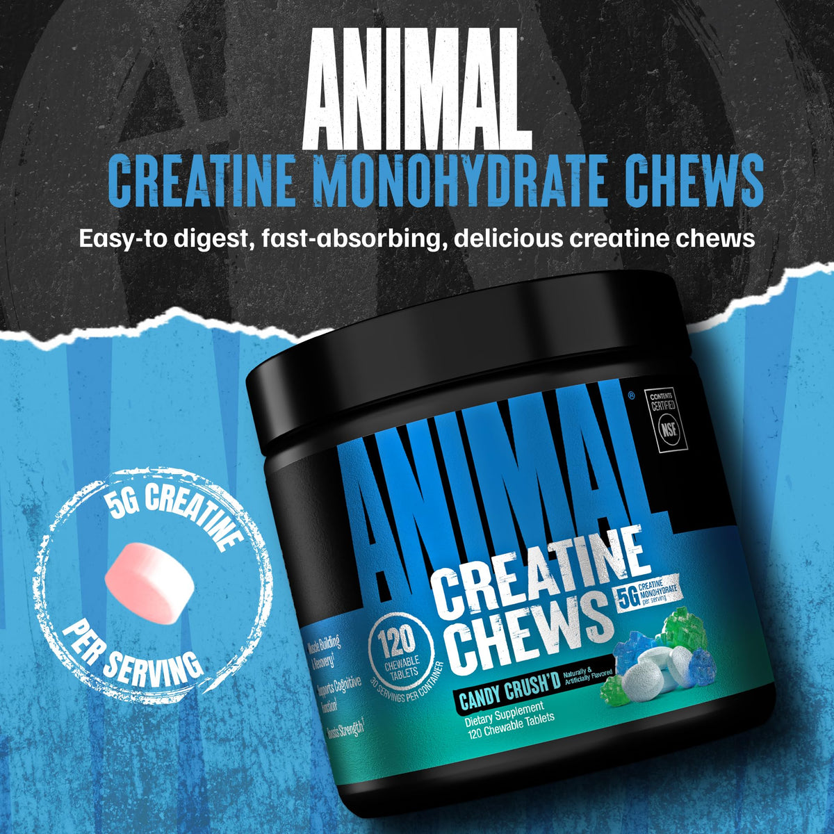 Animal Chews de Créatine Monohydrate 120 Count comprimés à mâcher