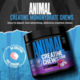Animal Creatine Chews 120 comprimés, emballage et informations nutritionnelles