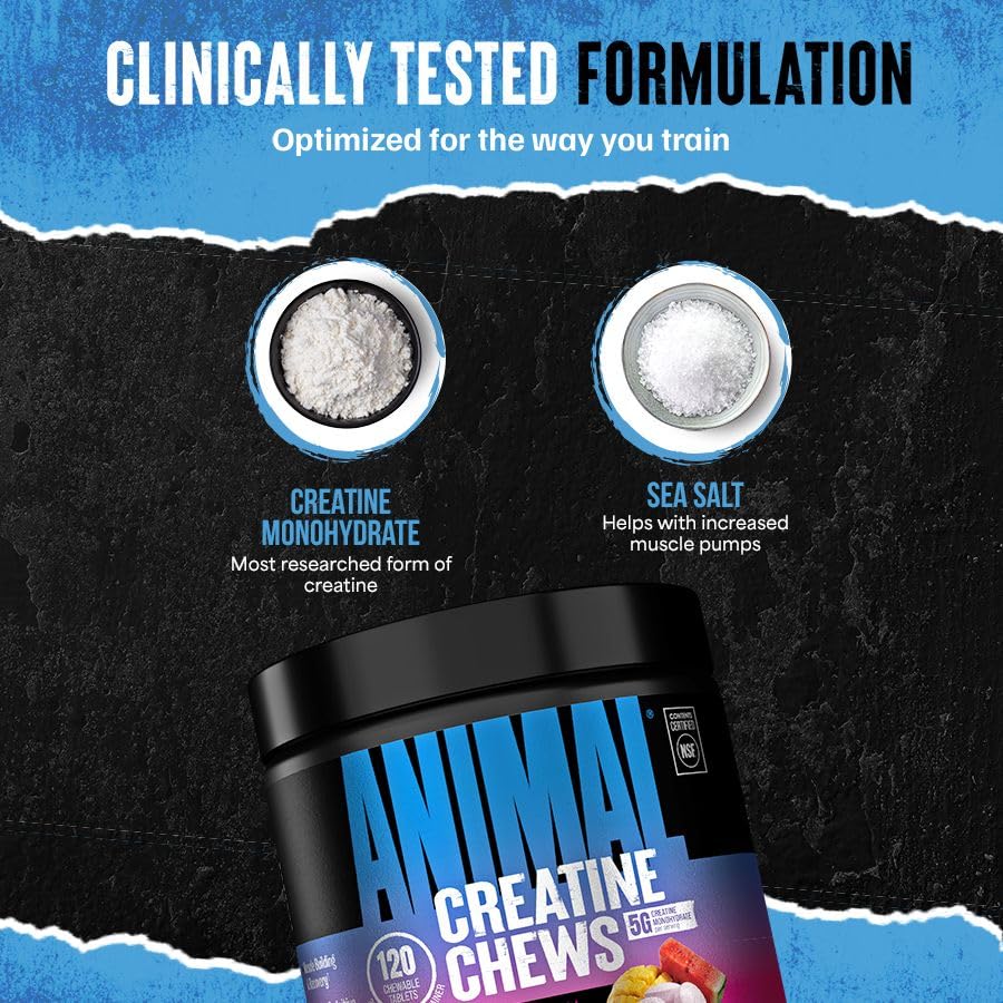 Animal Creatine Chews 120 comprimés, goût fruits rouges