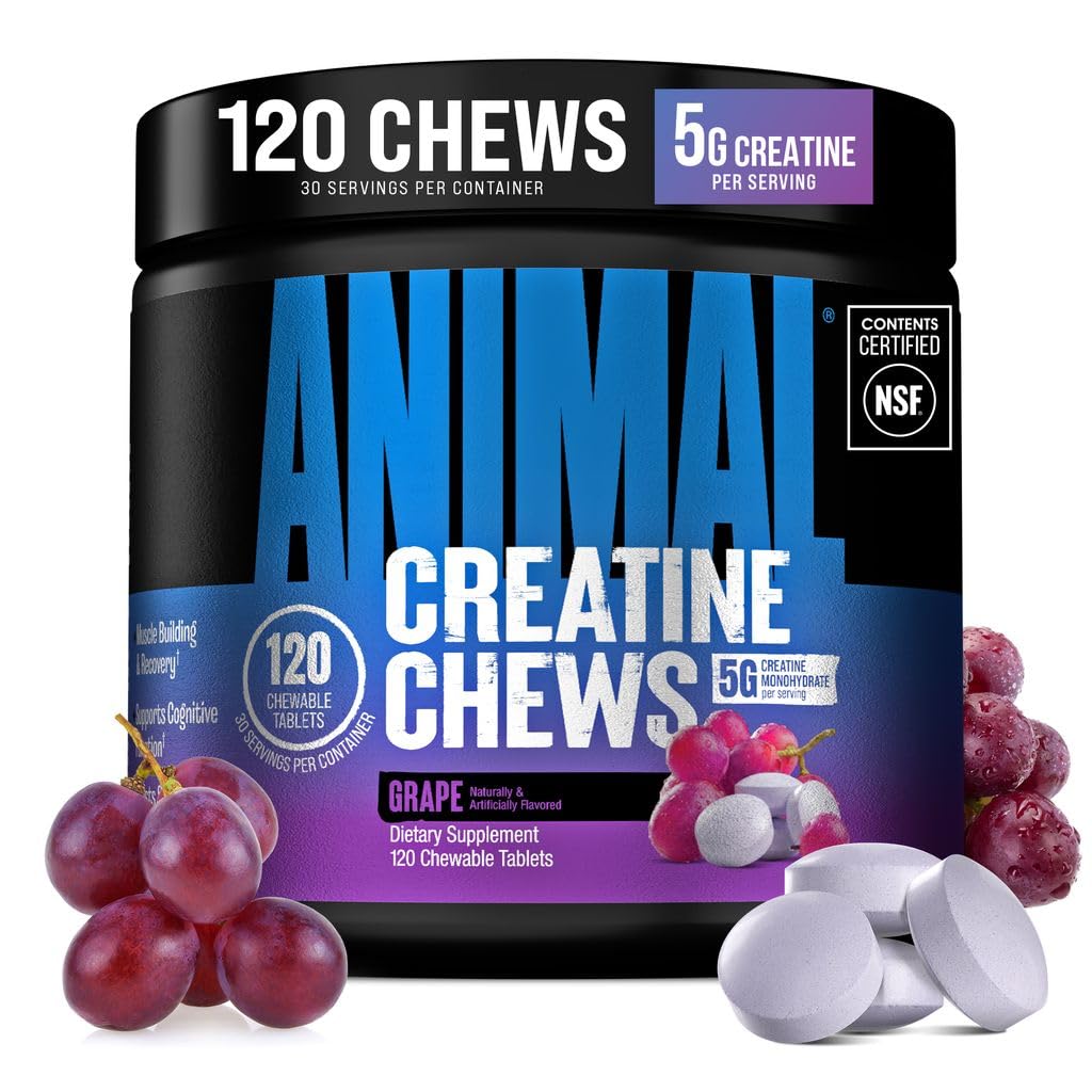 Animal Creatine Chews 120 comprimés saveur raisin, vue avant