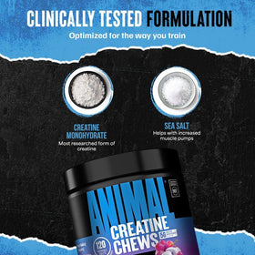 Animal Creatine Chews, affichage des ingrédients sur l'emballage