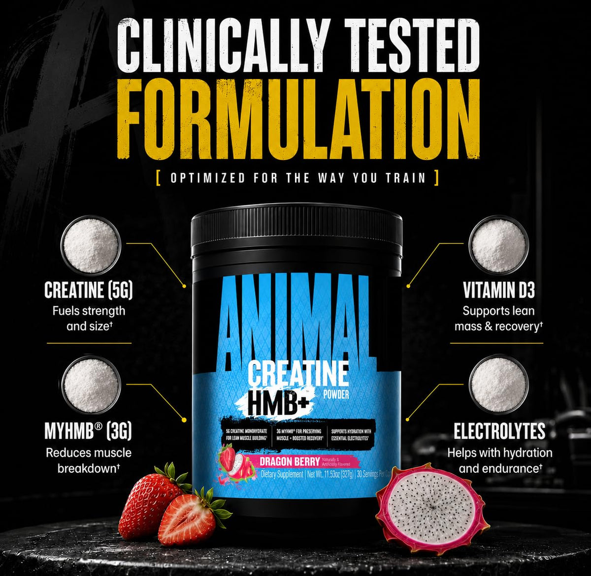 Animal Creatine HMB+ 410g étiquette détaillée