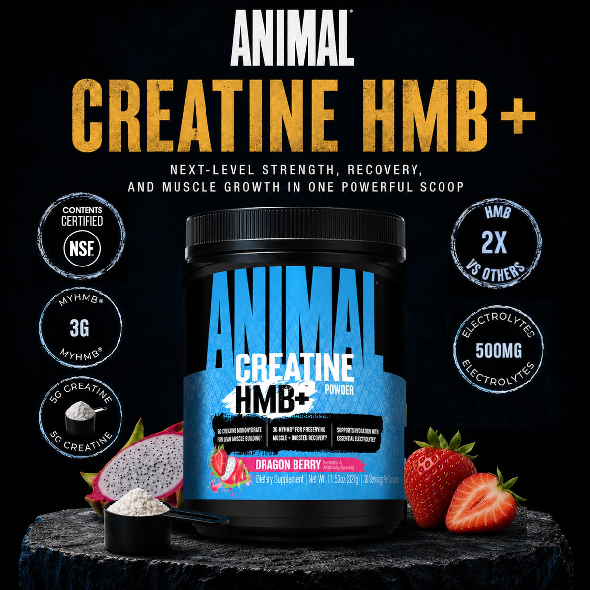Animal Creatine HMB+ 410g vue arrière avec informations nutritionnelles