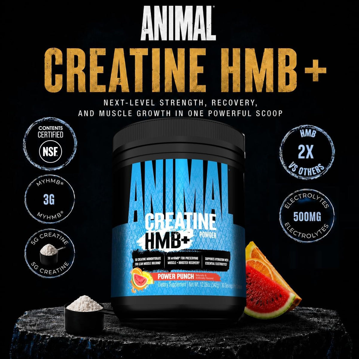 Animal Creatine Monohydrate HMB+ 430g étiquette et ingrédients