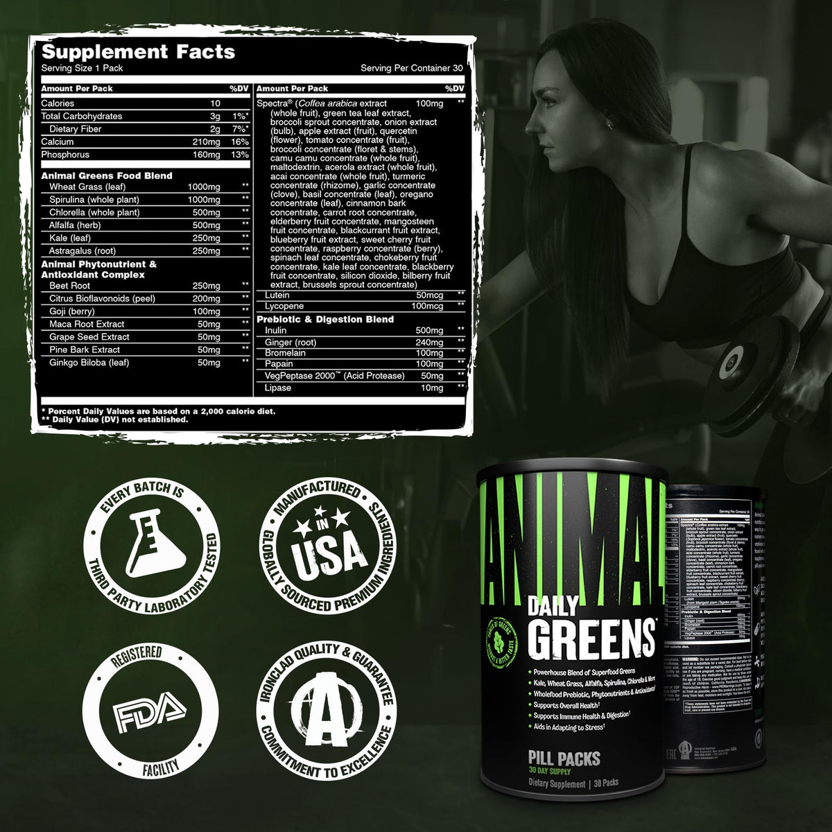 Animal Daily Greens product with vegetables background