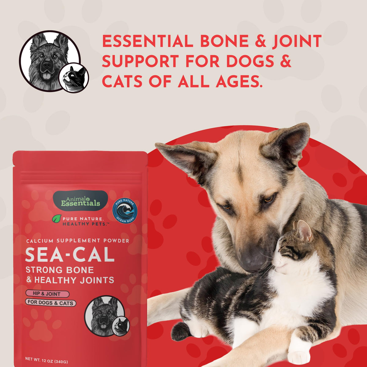 Animal Essentials Complément Alimentaire Calcium Algues 12 oz emballage recyclable