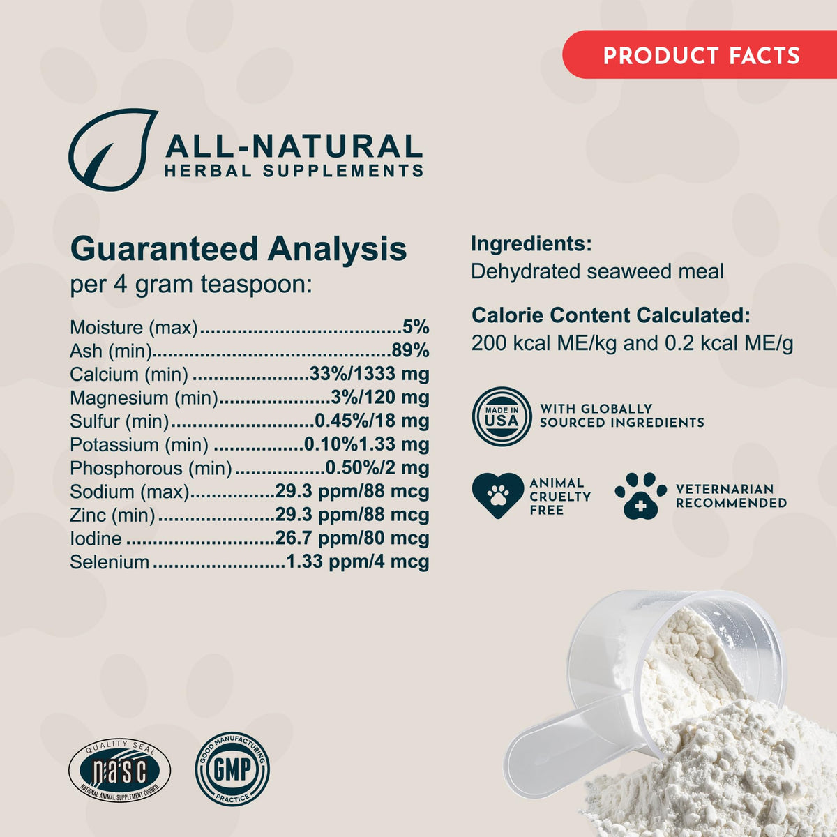 Animal Essentials Complément Alimentaire Calcium Algues 12 oz en gros plan