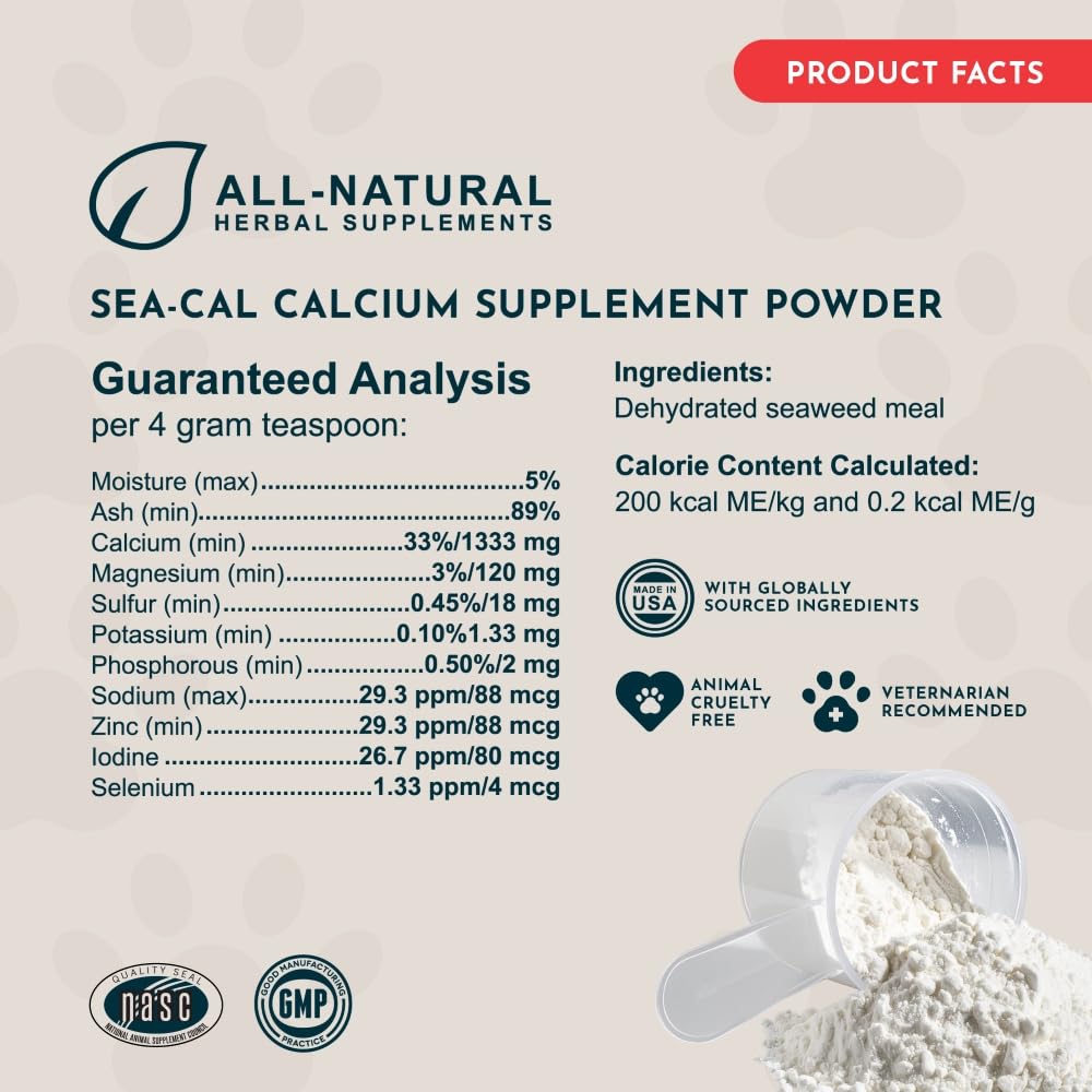 Animal Essentials Sea-Cal poudre de calcium d'algue marine 254g étiquette