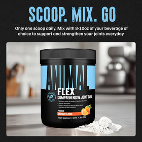 Animal Flex Complément Articulaire 480g sur un fond de salle de sport