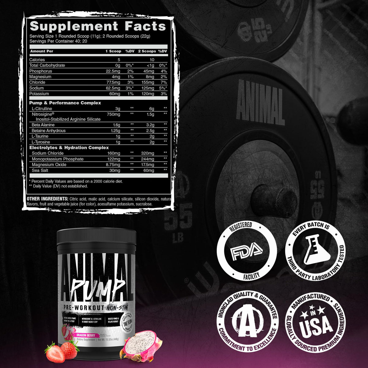 Animal Pump Non-Stim poudre pré-workout dans un shaker