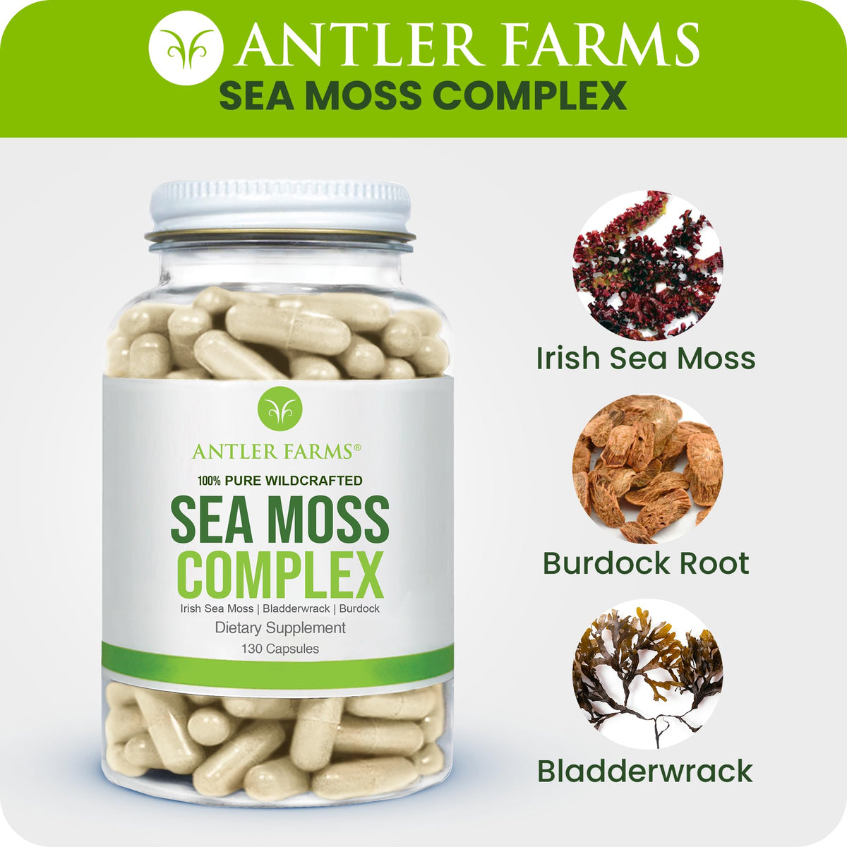 Antler Farms Complex de Mousse de Mer, étiquette détaillant les ingrédients