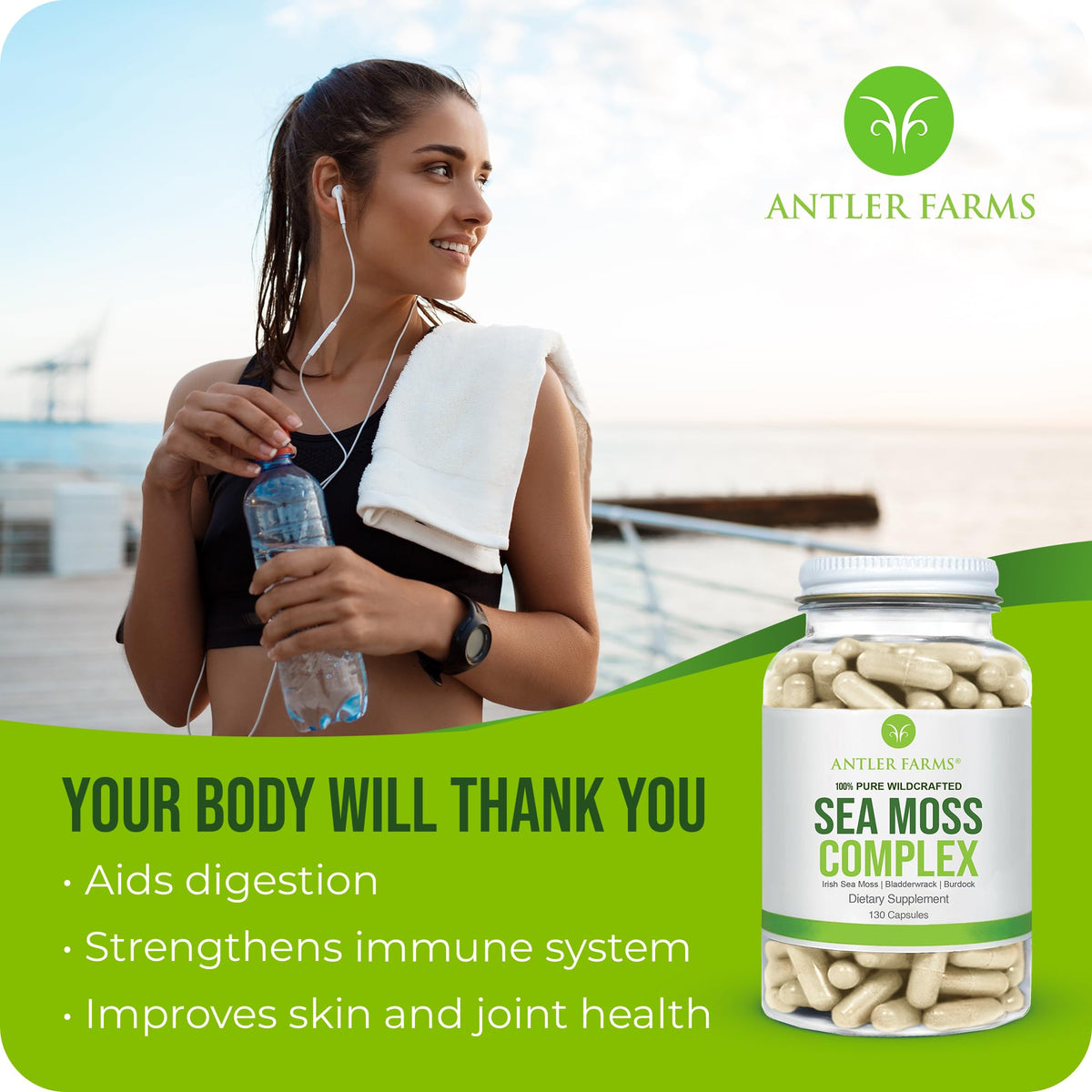 Antler Farms Complex de Mousse de Mer, flacon sur un fond naturel