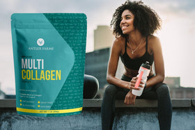 Antler Farms Poudre de Protéine Multi Collagène 472g dans un verre de smoothie