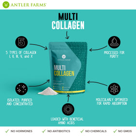 Antler Farms Poudre de Protéine Multi Collagène 472g sur un plan de travail