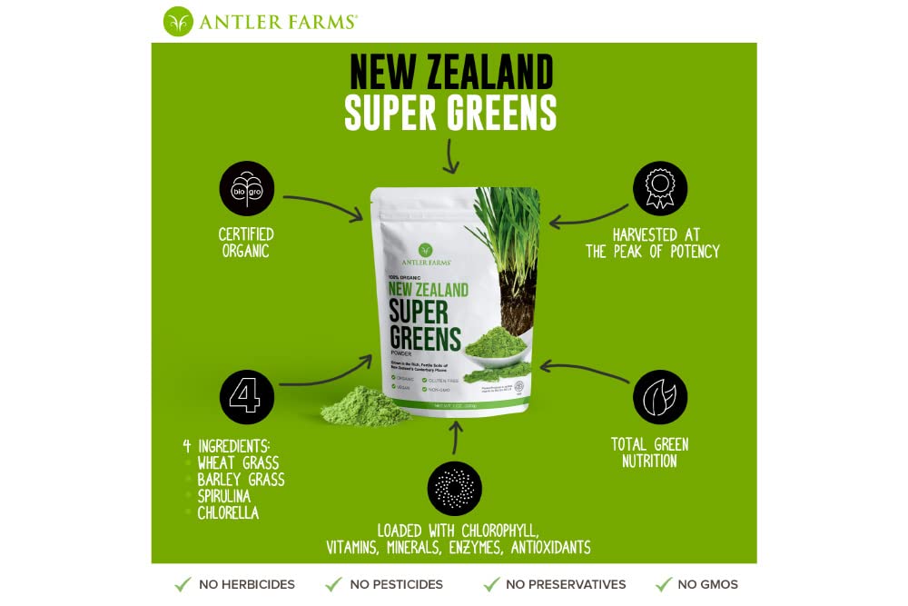 Antler Farms Poudre de Super Greens Bio 200g - vue de côté