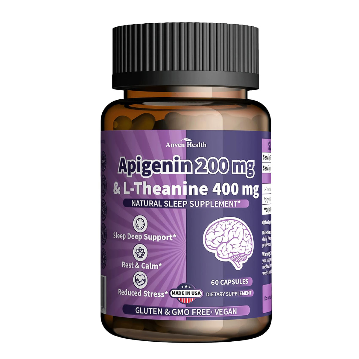 Anven Health Complément Alimentaire L-Théanine Apigénine avec fond neutre