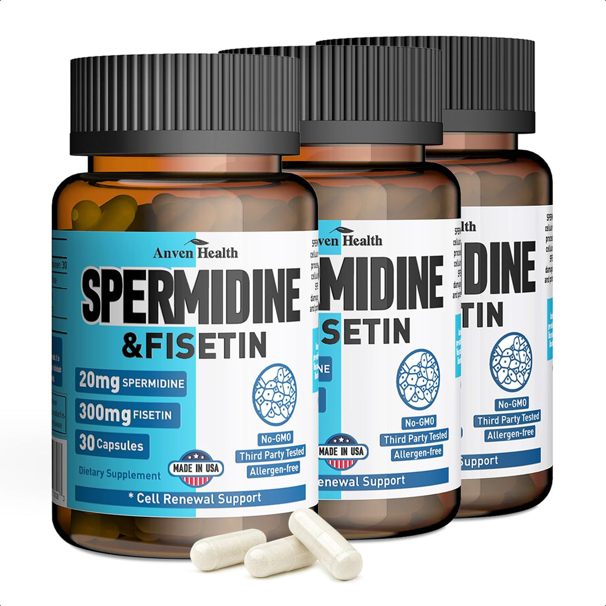 Anven Health Complément Alimentaire Spermidine & Fisetin 90 Capsules Végétales vue de face