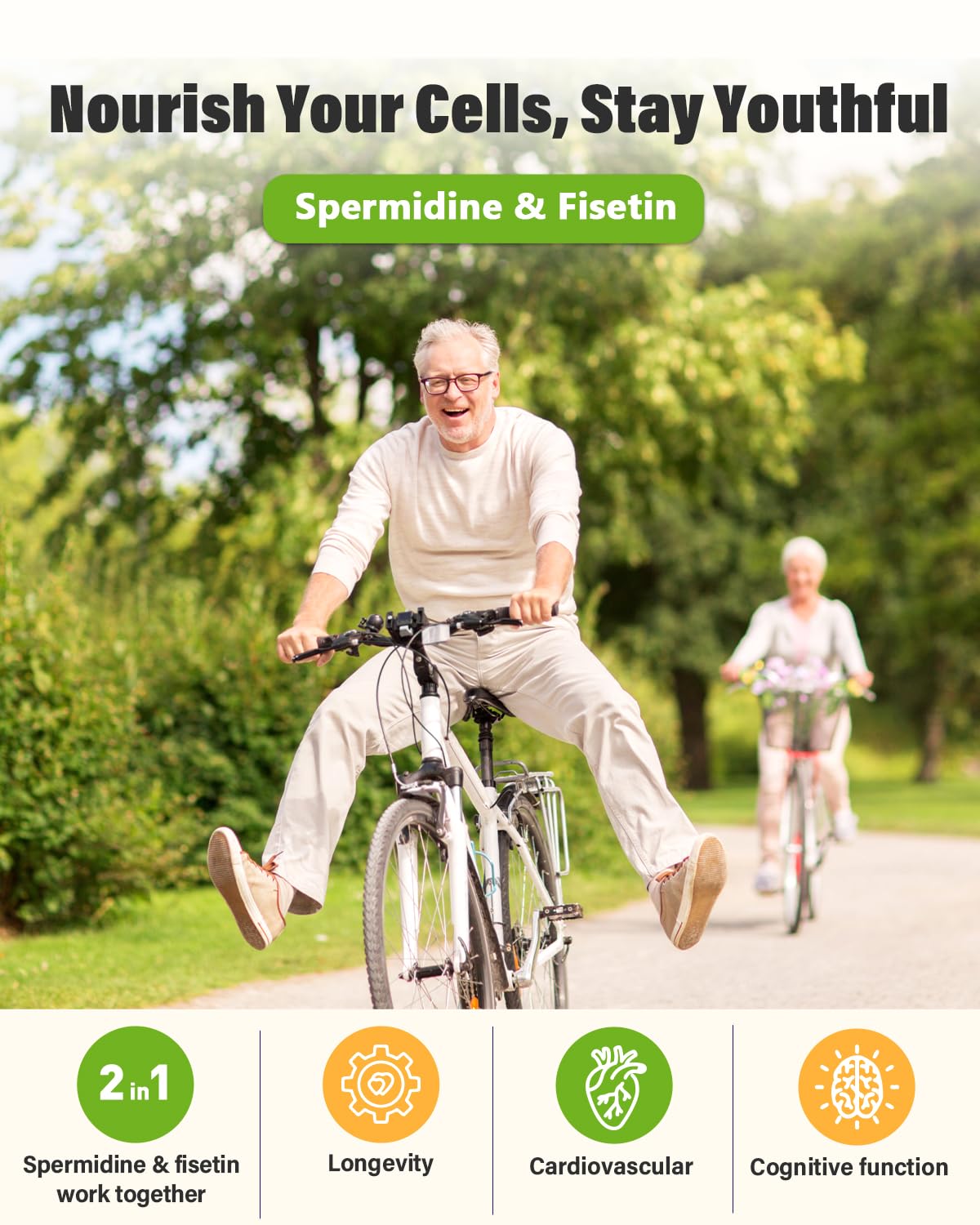 Anven Health Complément Alimentaire Spermidine & Fisetin capsules sur une table en bois