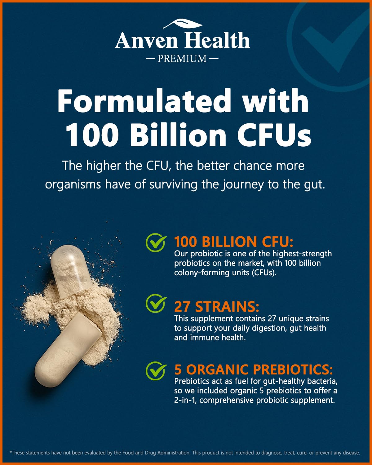 Anven Health Probiotiques 100 milliards CFU capsules ouvertes