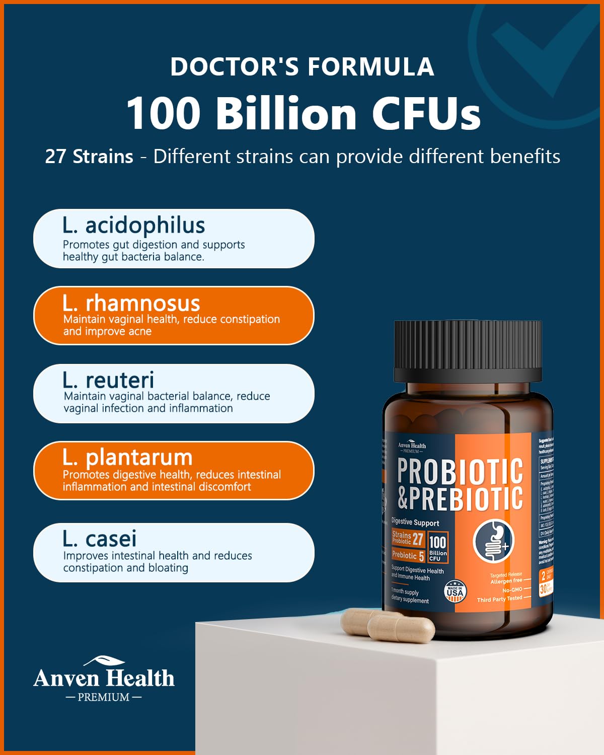 Anven Health Probiotiques 100 milliards CFU gélules côté