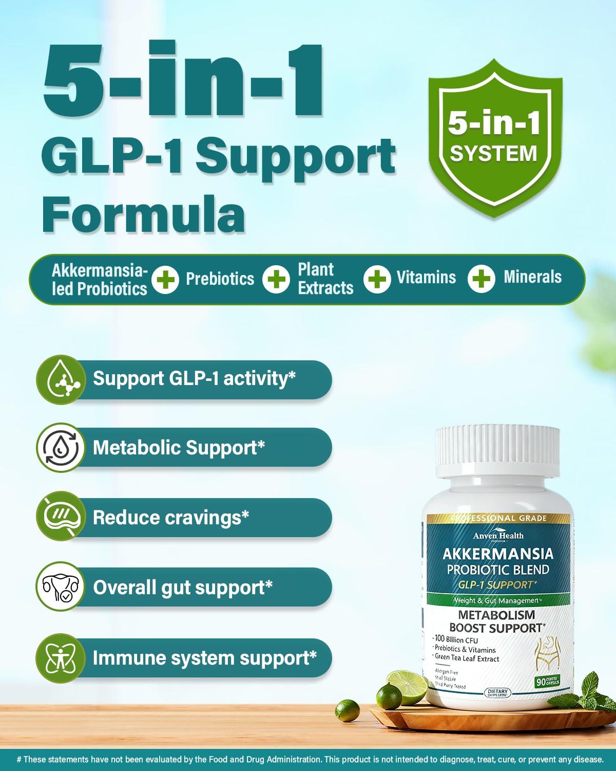 Anven Health Probiotiques Akkermansia 270 capsules avec étiquette