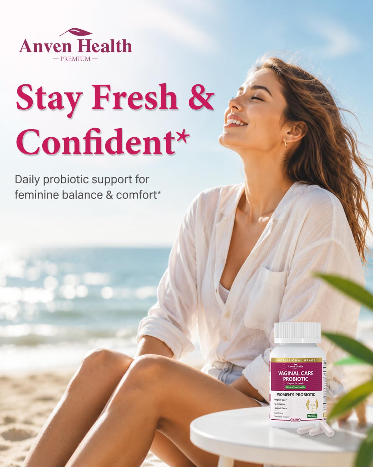 Anven Health Probiotiques Vaginales 90 Capsules avec un verre d'eau