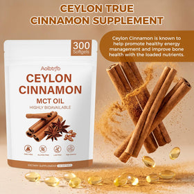 Aolbtrfb gélules de cannelle de Ceylan avec huile MCT sur fond blanc