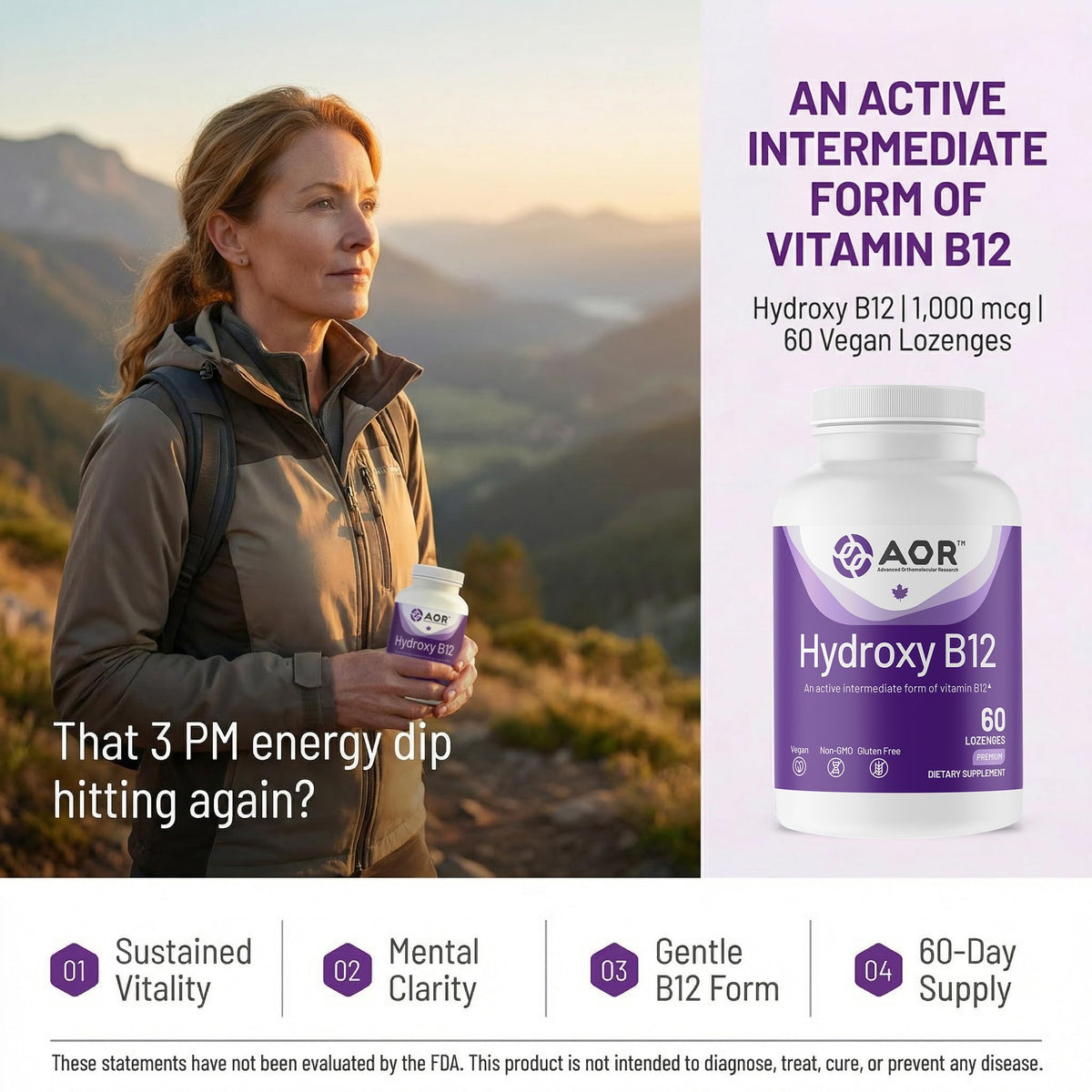 AOR Hydroxy B12 comprimés sublinguales 1000 mcg, emballage