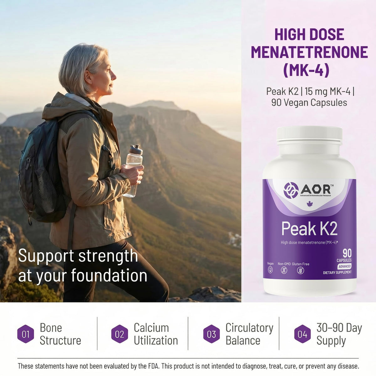 AOR Peak K2 flacon contenant 90 capsules végétales