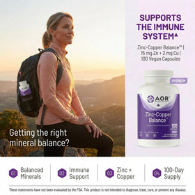 AOR Zinc Copper Balance bottle with 100 vegan capsules