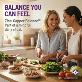 AOR Zinc Copper Balance capsules in an open hand