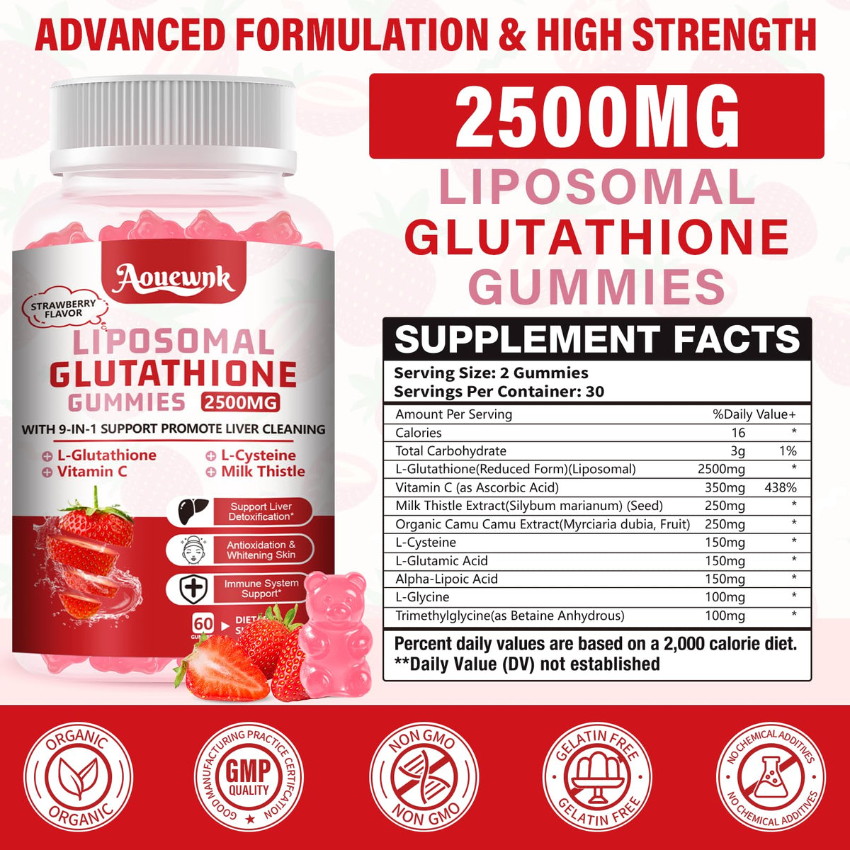 Aouewnk Gélifiés de Glutathion Liposomal 2500MG - Détails des gélifiés