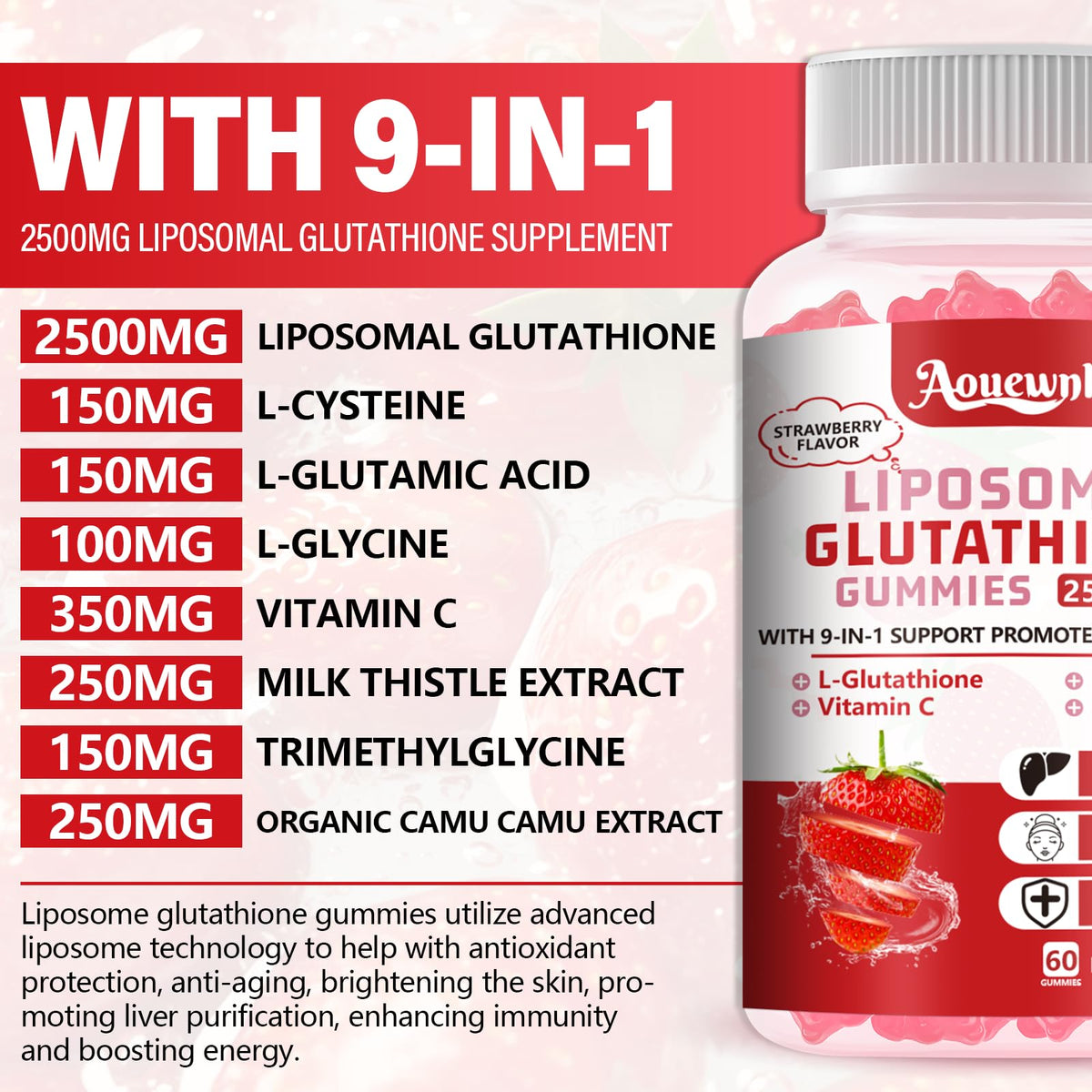 Aouewnk Gélifiés de Glutathion Liposomal 2500MG - Ingrédients sur l'emballage