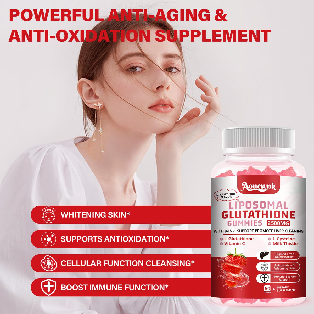 Aouewnk Gélifiés de Glutathion Liposomal 2500MG - Portion de gélifiés