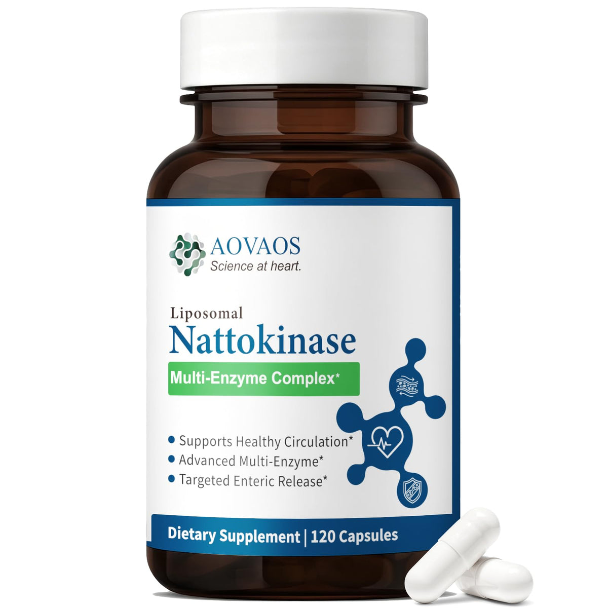 Aovaos Nattokinase 10 800 FU 120 capsules vue de face