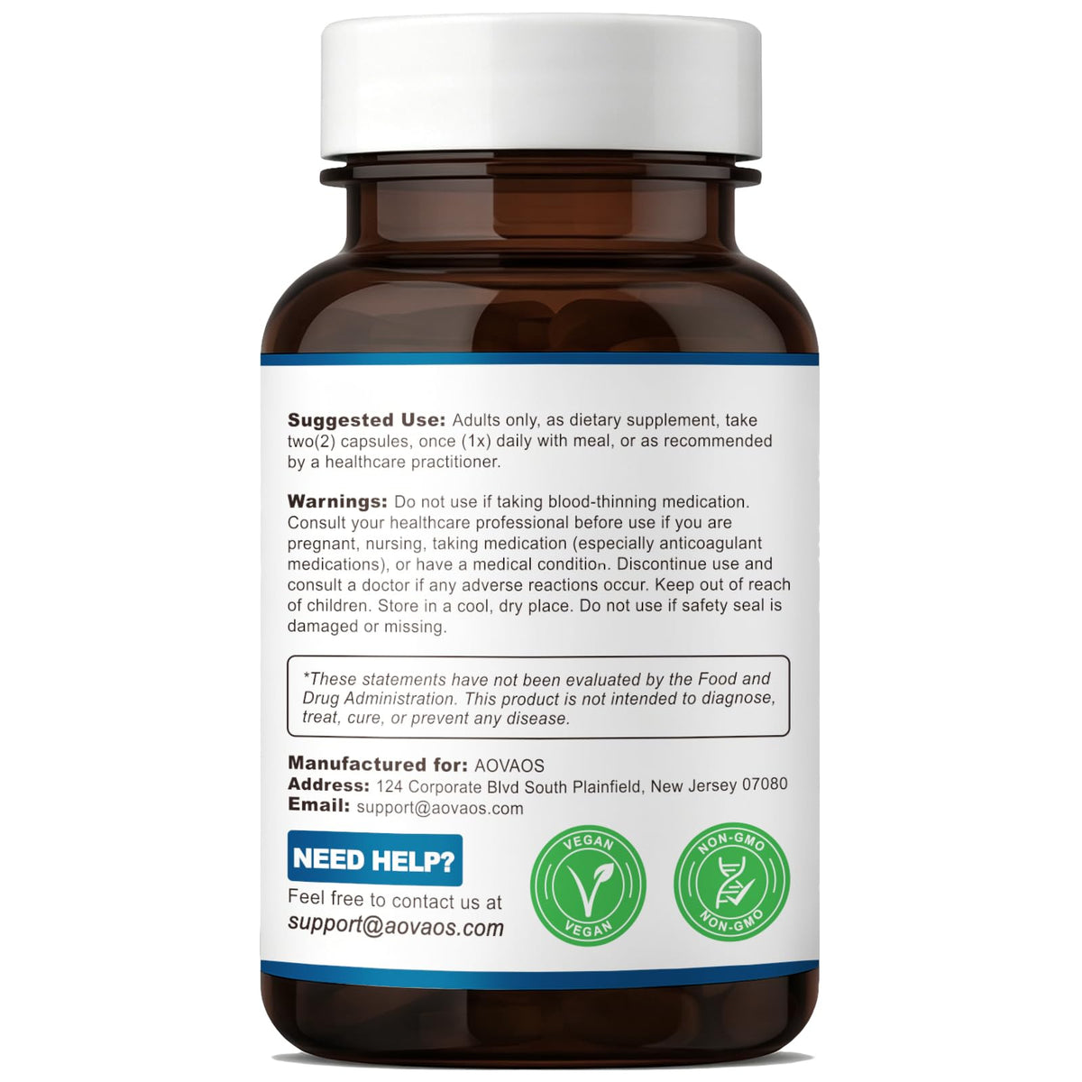 Aovaos Nattokinase 10 800 FU capsules sur un fond blanc