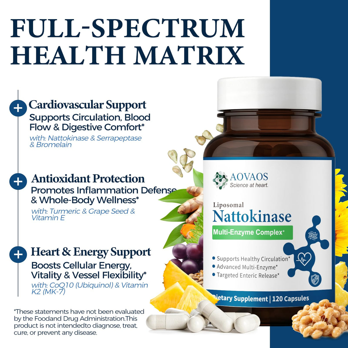 Aovaos Nattokinase 10 800 FU capsules sur une table