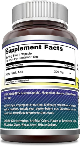 Aperçu de l'arrière du complément Acide Alpha-Lipoïque 300 mg