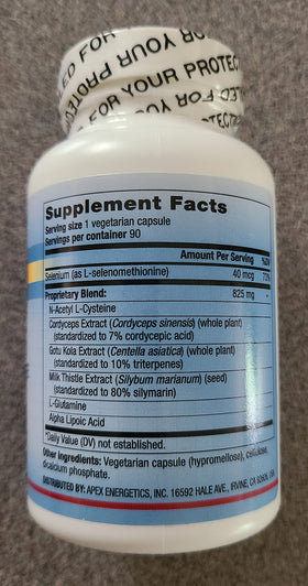 Apex Energetics Glutatione Recycler capsules ouvertes sur un fond blanc