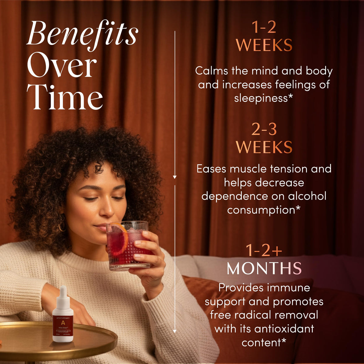 Apothékary Wine Down gouttes herbes liquides en usage dans un verre