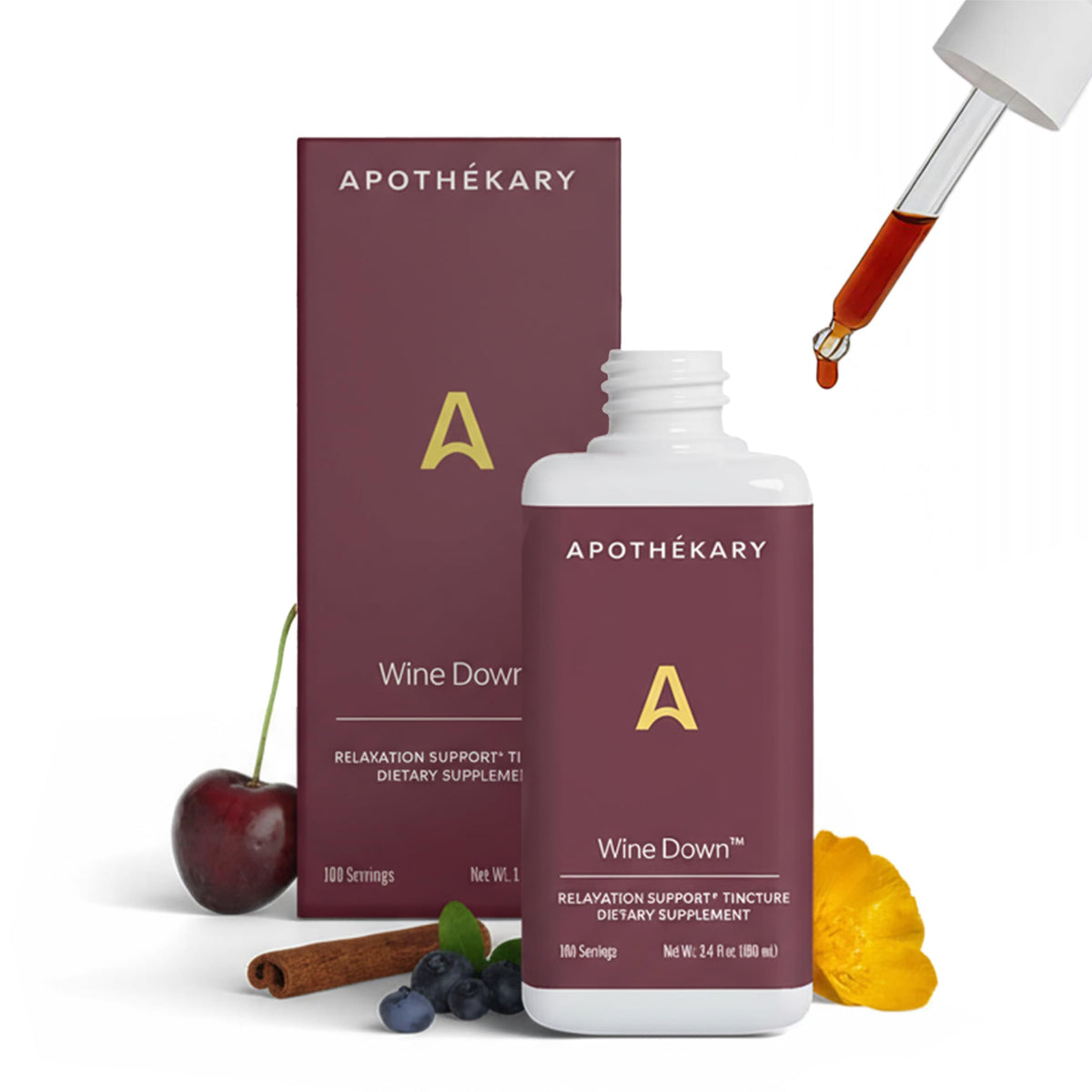 Apothékary Wine Down gouttes herbes liquides flacon vue de face