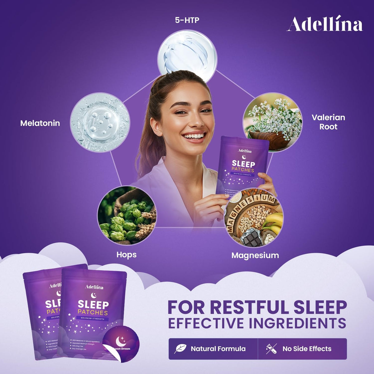 Application d'un patch de sommeil Adellina sur la peau